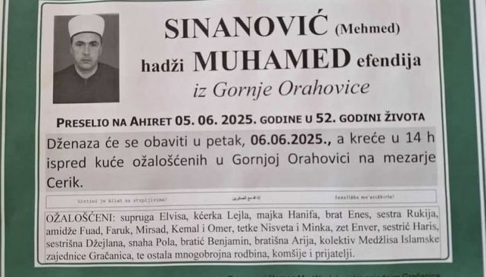 GRAČANICA: U PREVRTANJU TRAKTORA POGINUO EFENDIJA MUHAMED SINANOVIĆ