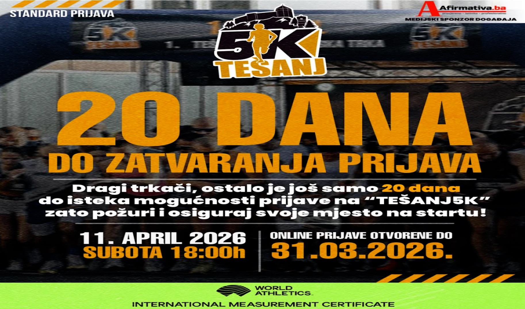 Još 20 dana ostalo je do zatvaranja prijava za drugu gradsku utrku TEŠANJ 5K!